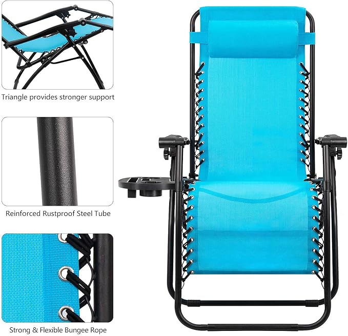 Devoko Patio Zero Gravity Chair Outdoor Folding Adjustable Reclining Chairs Pool Side Using Lawn Lounge Chair with - Photo 8
