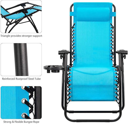 Devoko Patio Zero Gravity Chair Outdoor Folding Adjustable Reclining Chairs Pool Side Using Lawn Lounge Chair with Pillow Set of 2 (Blue)