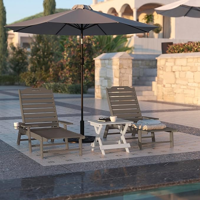 Flash Furniture Monterey Adjustable Adirondack Lounger with Cup Holder- All-Weather Indoor/Outdoor HDPE Lounge Chair, Brown