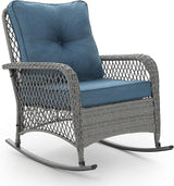 UDPATIO Rocking Outdoor Chair Patio Wicker Chair with Cushions, Lumbar Pillow for Porch Backyard, Porch, Balcony - Photo 1