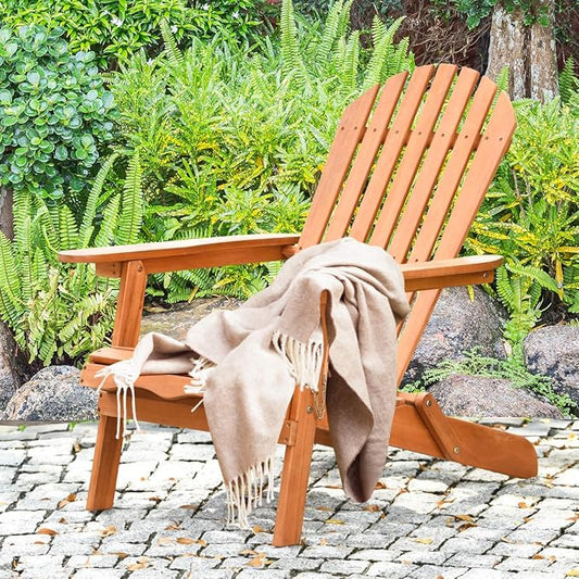 Giantex Wooden Adirondack Chair Outdoor Lounger Chair, Folding Adirondack Chairs 400 lbs Weight Capacity for Patio, Garden, Deck, Porch, Lawn, Oversized Backyard Seating Fire Pit Chairs