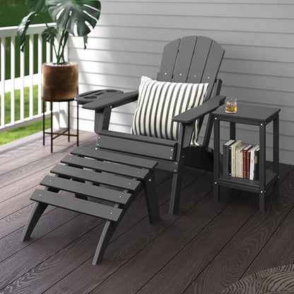 Adirondack Ottoman Set of 2, Folding Adirondack Ottoman for Adirondack Chair, HDPE All Weather Outdoor Footstool for Patio, Backyard, Porch, Garden, Grey