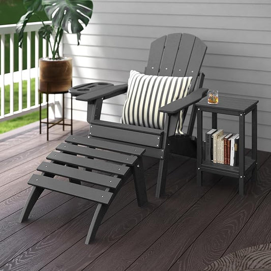 Adirondack Ottoman, Folding Adirondack Ottoman for Adirondack Chair, HDPE All Weather Outdoor Footstool for Patio, Backyard, Porch, Garden, Grey