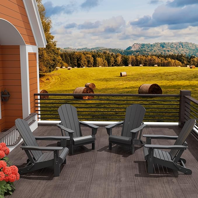WO WESTIN OUTDOOR HDPE Laguna Outdoor Folding Poly Adirondack Chair (Set of 4), Gray