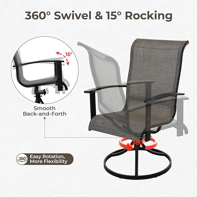 Grand patio Outdoor Swivel Dining Chairs 4-Piece Patio Dining Chairs Set Mesh Sling Patio High Back Swivel Rockers, Mixed Coffee
