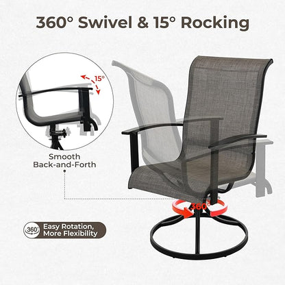 Grand patio Outdoor Swivel Dining Chairs 4-Piece Patio Dining Chairs Set Mesh Sling Patio High Back Swivel Rockers, Mixed Coffee