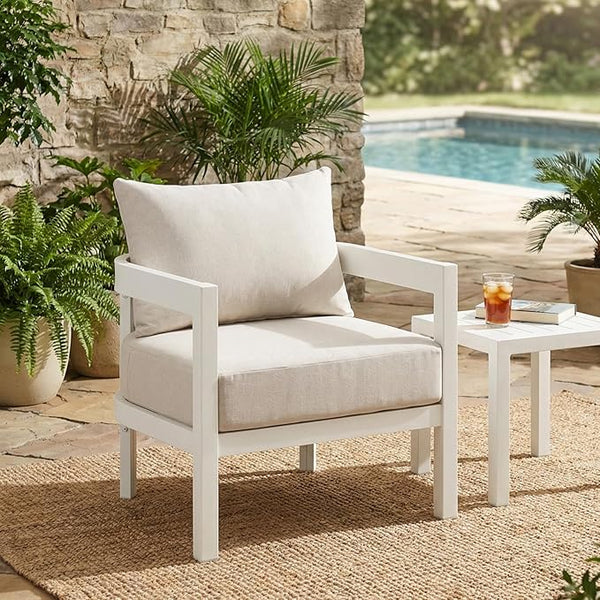 Merax 27.6" Outdoor Curved Patio Accent Chair with All-Weather Coushions, Aluminum Frame Single Lounge for Chair Porch - Photo 1