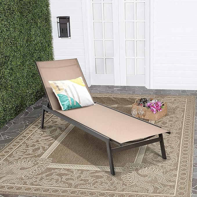 COSTWAY Patio Lounge Chair Outdoor, 6-Position Backrest Adjustable Pool Lounger, Metal Frame & Breathable Fabric - Photo 2