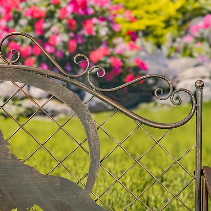 Classic Iron Garden Bench with Nature Scenery (Howling Wolf Backrest in Bronze)