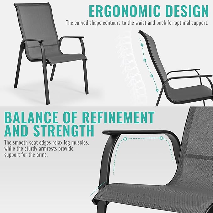 Yaheetech Set of 4 Patio Dining Chairs, Outdoor Stackable Patio Chairs with Backrest/Armrests, All Weather Chairs for Garden/Lawn/Porch/Backyard Pool, Gray