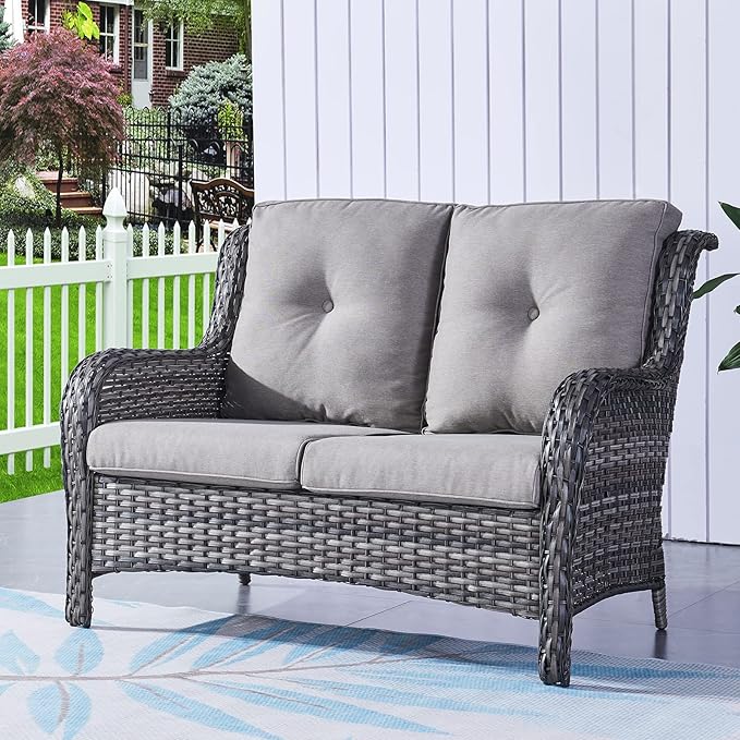 HUMMUH 4 Piece Patio Conversation Furniture Set PE Wicker Rattan Outdoor Loveseat Sofa, Patio Chairs - Photo 3