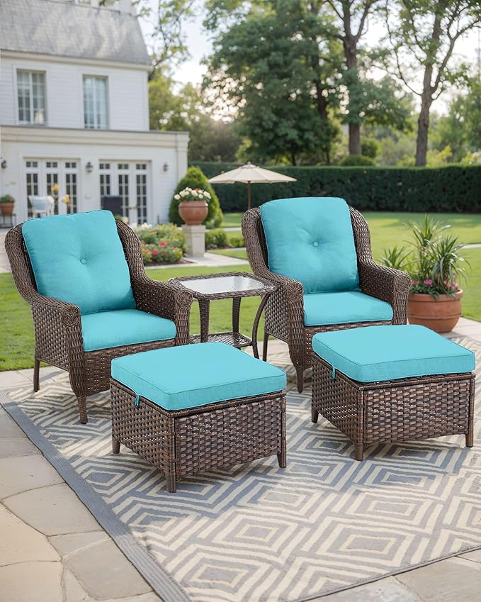 3 Piece Patio Brown Wicker Chairs with Side Table - Outdoor High Back Heavy Duty All-Weather Lawn Dining Rattan Chair - Photo 6