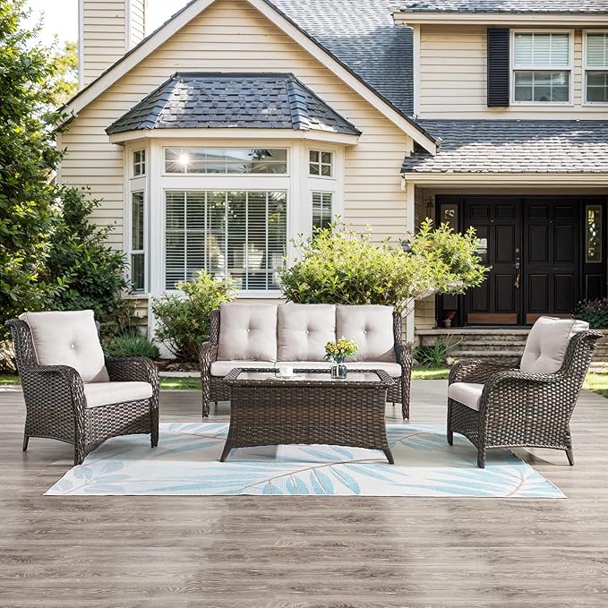 Belord Outdoor Wicker Furniture 5 Pieces Patio Furniture Sofa Set Patio Wicker Chairs with Ottomans Conversation Set - Photo 9