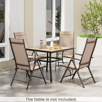 Giantex 2 Pack Folding Patio Chairs, High Back Outdoor Chairs with 7-Level Adjustable High Backrest, Portable Reclining Chairs for Lawn Porch Garden Poolside Camping, No Assembly, Brown