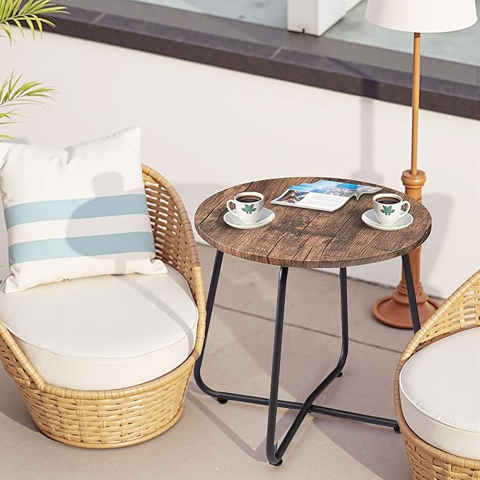 VECELO 17.7 inch Small Round Outdoor Side Table, Patio End Table - Photo 5