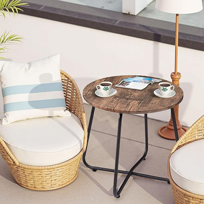 VECELO Patio Outdoor Side Snack Table,Small Round Anti-Rust Metal Style for Garden Balcony,Yard,Living Room