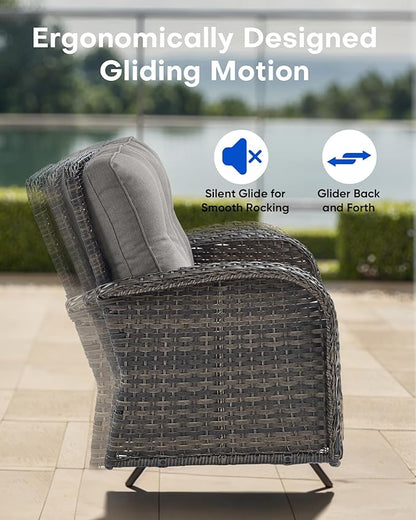7 Pieces Patio Furniture-Patio Swivel Chairs Set of 2 Outdoor Glider Bench Rocking Chair with Patio Ottomans Patio Conversation Sets for Deck Porch Garden Balcony Poolside-Brown/Grey