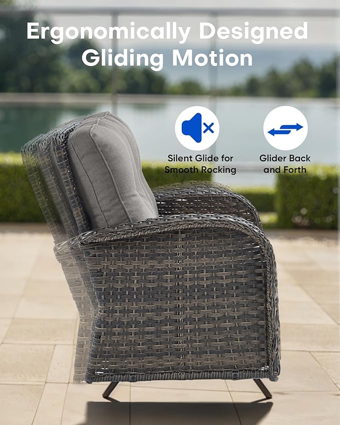 5 Pieces Patio Furniture Set-Outdoor Rocking Chairs Set of 2 Outdoor Glider Bench with Wicker Outdoor Coffee Table for - Photo 5
