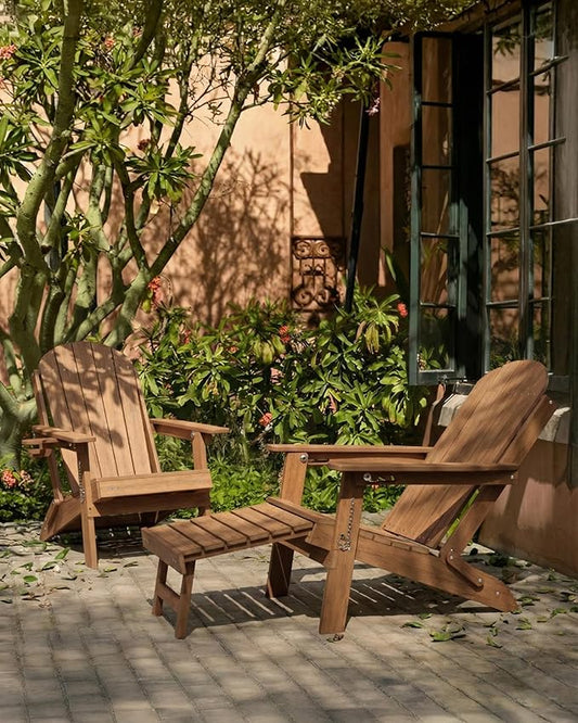 YEFU Adirondack Chair with Retractable Ottoman: Adjustable Folding Adirondack Chairs with Cup Holder - HDPE Plastic Fire Pit Chairs Set of 6 - All Weather for Outdoor/Patio/Pool/Lawn(Shallow Walnut)