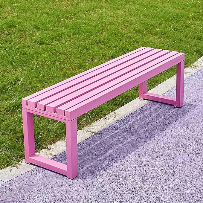 Outdoor Metal Backless Bench, Garden Bench 880lbs Capacity, 3.3ft 3.9ft 4.9ft 5.9ft All-Weather Steel Patio Benches for Outside Front Porch Yard Deck Pathway Seating(Pink,5.9ft)