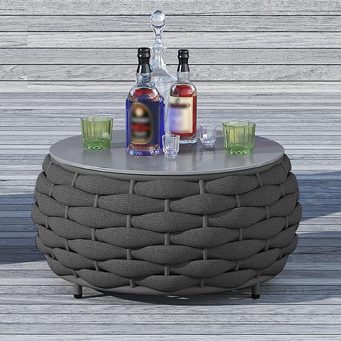 TWT Outdoor Coffee Table for Patio Table Rope Patio Coffee Table Lawn Garden Small Coffee Table with Rock Slab Top - Photo 2