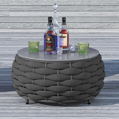 TWT Outdoor Coffee Table for Patio Table Rope Patio Coffee Table Lawn Garden Small Coffee Table with Rock Slab Top All-Weather, 25.6in(Textilene Rope, Dark Grey)