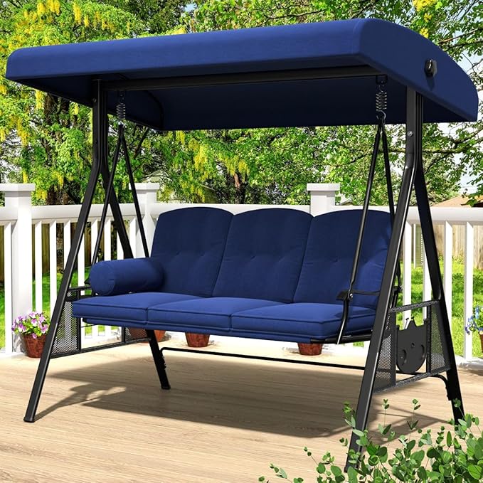 AECOJOY Outdoor Porch Swing, 3-Seat Porch Swing with Adjustable Canopy - Photo 1