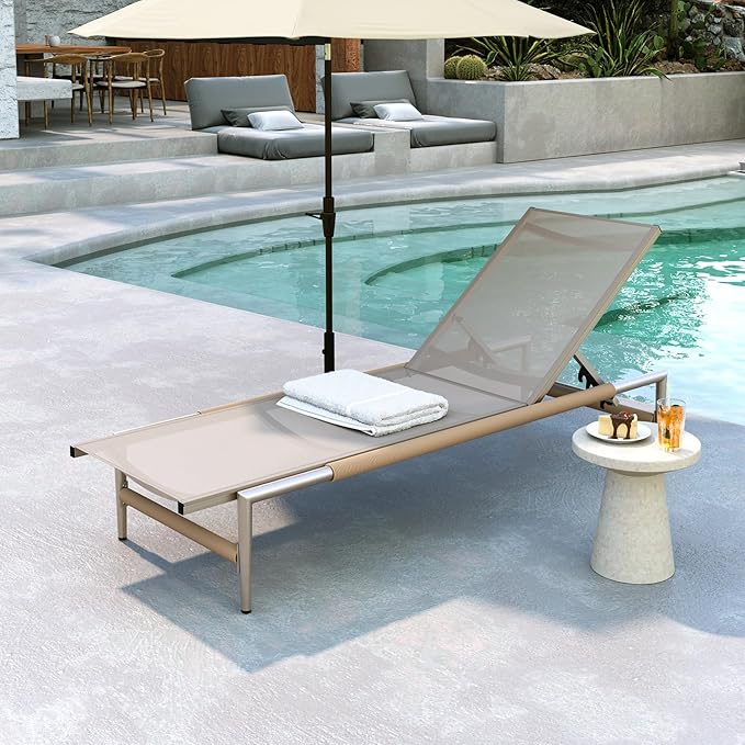 Christopher Knight Home Hargrove Patio Chaise Lounge, Aluminum Frame, Mesh Seating and Rope-Wrapped Legs - Photo 1