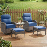 Outdoor Ottomans Patio Footrest Set of 2 - High Back Comfortable Brown Wicker Rattan Steel Frame Footstool Additional - Photo 2