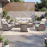 Luxury Patio Furniture Set with 6-inch Thick Cushion, Outdoor Furniture with Fire Pit Table, Swivel Chairs, Side Table - Photo 6