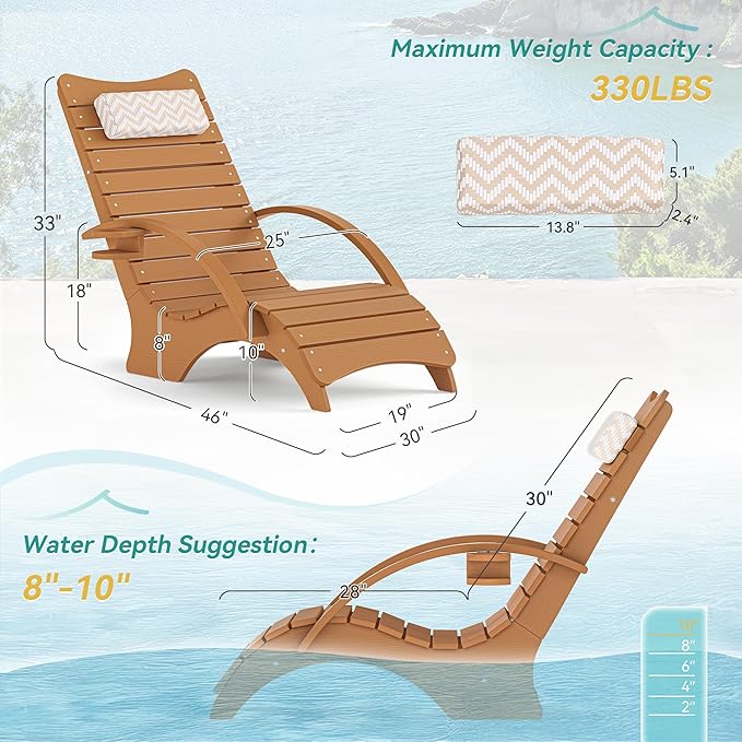 Pool Lounge Chairs Set of 4, Shallow Water 8-10 Inches Deep, HDPS Fade Resistant Pool Tanning Chair with Armrest - Photo 2
