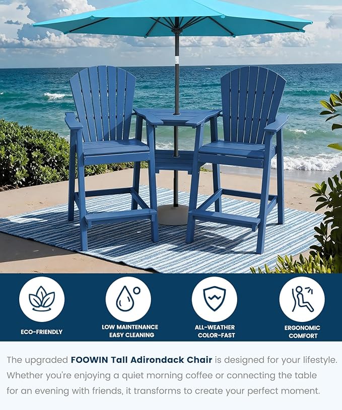 FOOWIN Tall Adirondack Chair Set of 8, All Weather HDPE Bar Height Adirondack Chair with Double Connecting Trays - Photo 4