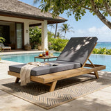 espidoo Adjustable Outdoor Chaise Lounge: 4-Position Reclining Chaise with Breathable Slats - Acacia Wood Frame & 4" - Photo 1