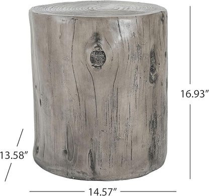 Christopher Knight Home Pawn 17" H MGO Outdoor Side Table with Tree-Stump Design, Patio Decorative Wood-Like Texture End Table, Round Top Lightweight Concrete Garden Stool, No Assembly, Gray