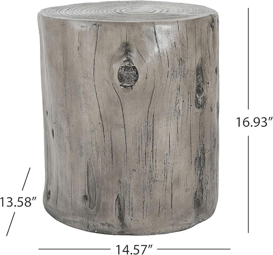 Christopher Knight Home Pawn 17" H MGO Outdoor Side Table with Tree-Stump Design, Patio Decorative Wood-Like Texture End Table, Round Top Lightweight Concrete Garden Stool, No Assembly, Gray