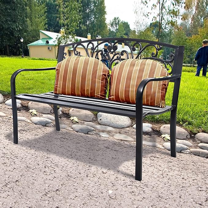 Tangkula Outdoor Steel Garden Bench Park Bench, 50 Inch Patio Park Bench Chair with Heavy-Duty Steel Frame - Photo 4