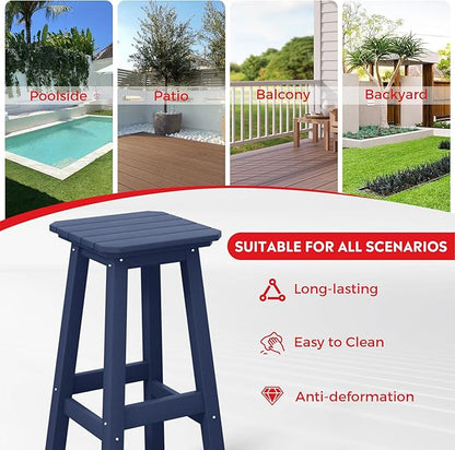 Costaelm 29" Height Outdoor Bar Stools, All-Weather Bar Stools, Adirondack Poly Patio Square Bar Stool for Patio, Deck, Kitchen Counter and Garden, Navy Blue