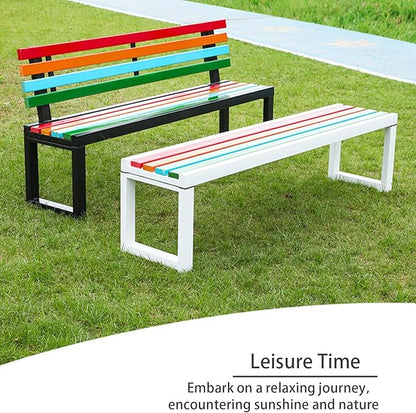 Aluminum Alloy Outdoor Metal Garden Bench with Backrest All-Weather Back Double Bench Strong Load-Bearing Capacity for Porch, Park and Lounge(Black without backrest,150*40*45cm/59.1*15.7*17.7in)