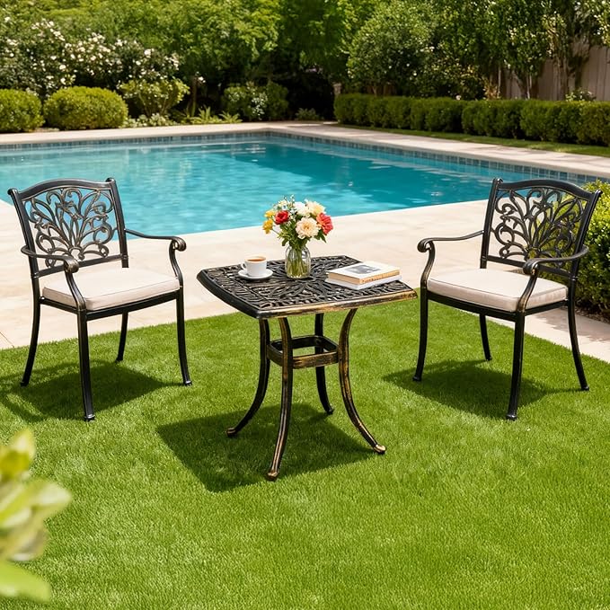 VINGLI 21” Outdoor Side Table, Cast Aluminum All-Weather Patio Side Table Small Outdoor Table Bistro Table for Outside, Porch, Balcony, Patio, Bronze