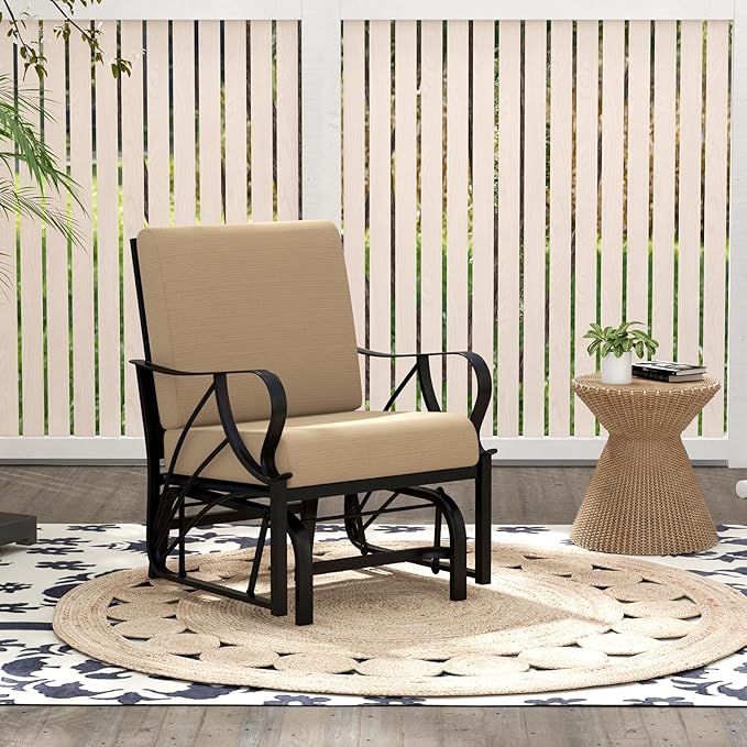 Tangkula Outdoor Patio Glider, Metal Framed Gliding Chair with Cushion - Photo 2
