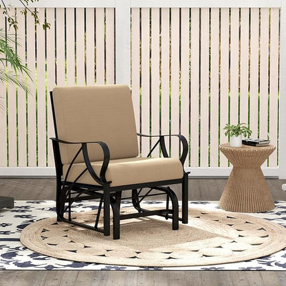 Tangkula Outdoor Patio Glider, Metal Framed Gliding Chair with Cushion, Ergonomic Single-Person Outdoor Patio Chair with Curved Armrest, Smooth Rocking Arms for Porch, Patio (1)