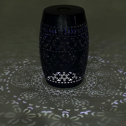 Christopher Knight Home Patio Side Table with Solar Powered Light, Outdoor Metal Coffee Table, Lace Cut Iron End Table, Patio Garden Stool with Cutout Design for Patio or Balcony, Blue