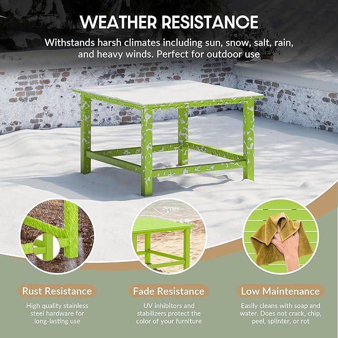 WestinTrends Malibu Low Outdoor HDPE Square Patio Coffee Table, Lime