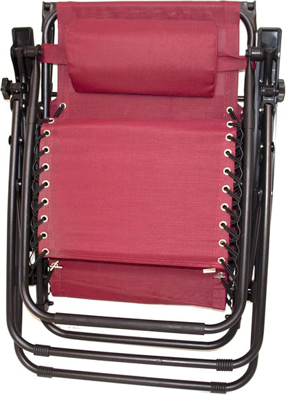 BTEXPERT Set of 2, Adjustable Steel Mesh Zero Gravity Lounge Chairs Case Outdoor Patio Recliner Beach Yard Garden with Pillow Sunshade Utility Tray Cup Holder (Red Burgundy with Canopy)