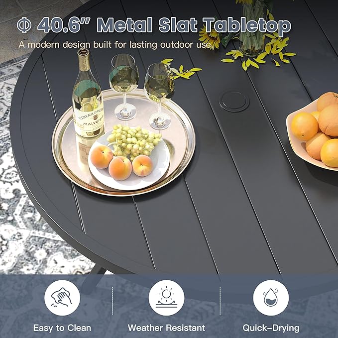 VICLLAX 40.6" Round Metal Outdoor Dining Table for 4, Patio Table with Umbrella Hole and Storage Shelf for Garden, Lawn - Photo 5