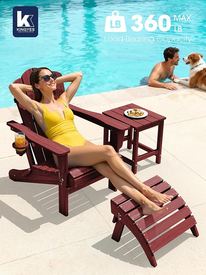 KINGYES Folding Adirondack Chair Set of 4, HDPE All-Weather Patio Chairs with Cup Holder - Photo 8