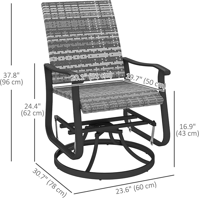 Outsunny Patio Glider Chair Set of 2, Wicker Rattan Outdoor Swivel Chair with Steel Frame, High Back, Armrests - Photo 3