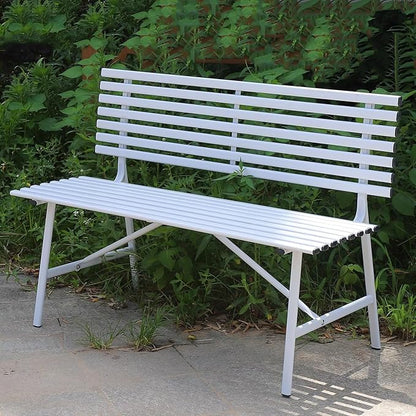 Outdoor Metal Garden Bench with Slatted Seat and Backrest, All-Weather Powder-Coated for Porch, Backyard, Park, Supports 2 Persons with 660lbs Capacity