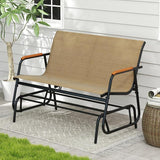 Giantex Patio Glider Bench, 2-Person Swing Gliding Loveseat with Curved Teak Armrests, Fabric Seat, Metal Frame - Photo 2