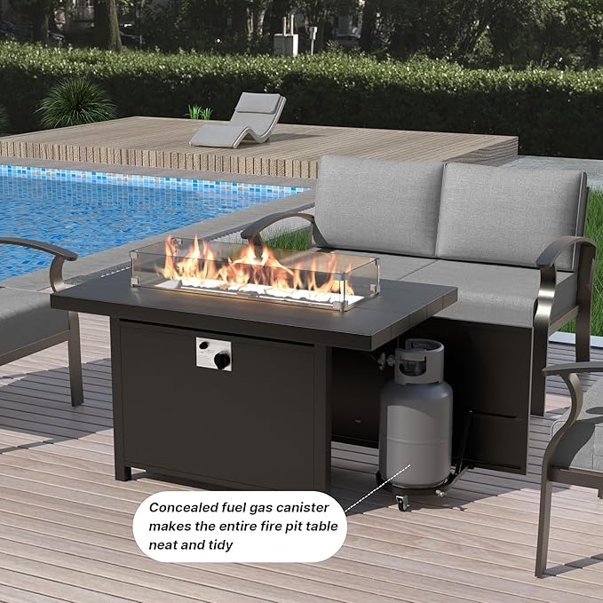 Gotland Aluminum Patio Furniture Set with Fire Pit Table - Photo 5